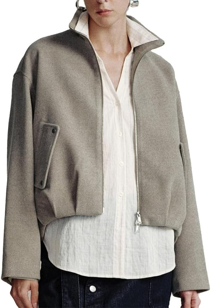 URBAN REVIVO Women's Winter Casual Oversized Zip Coat with Stand Collar | Amazon (US)