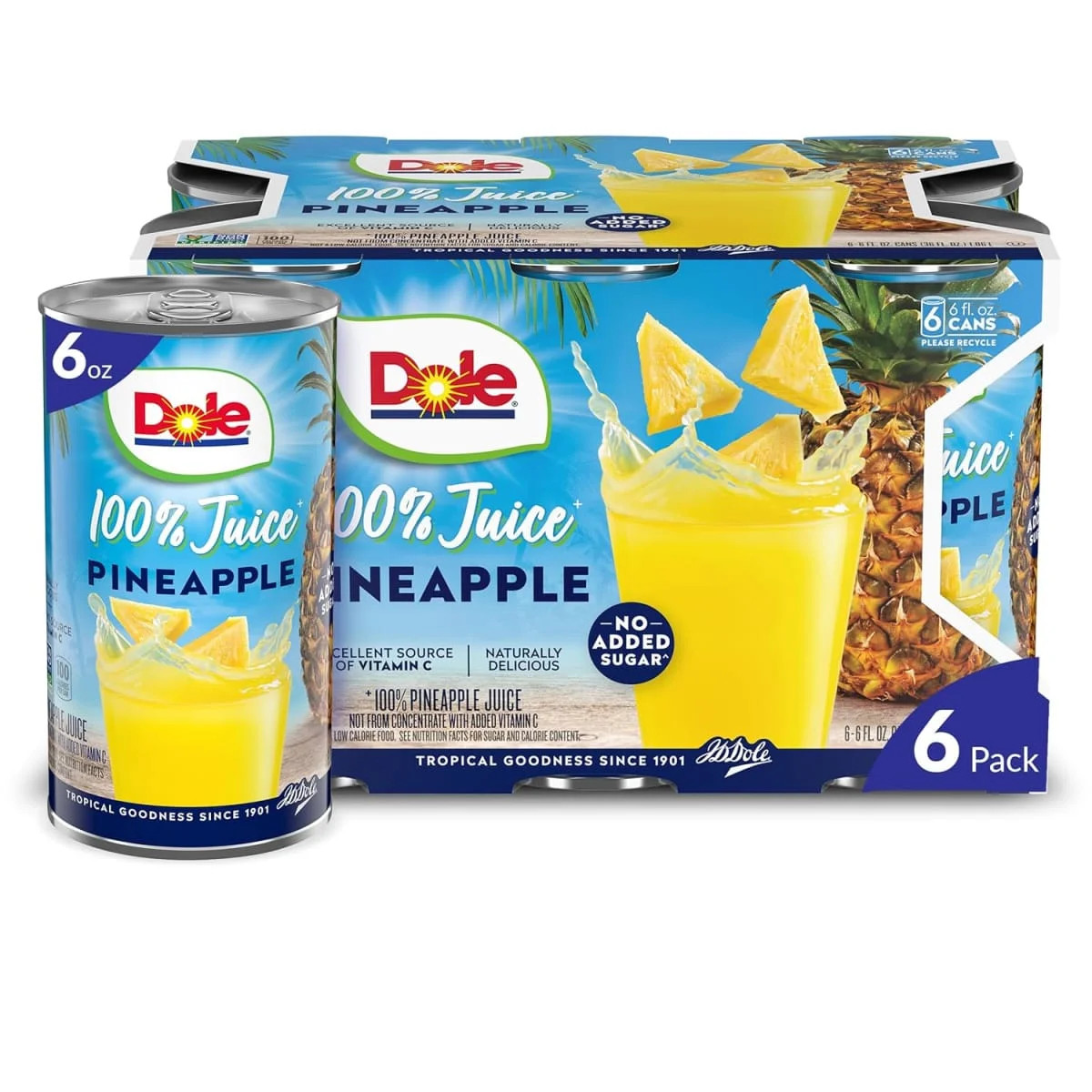 Dole All Natural 100% Pineapple Juice Can, 6 fl oz (6 Count) | Walmart (US)