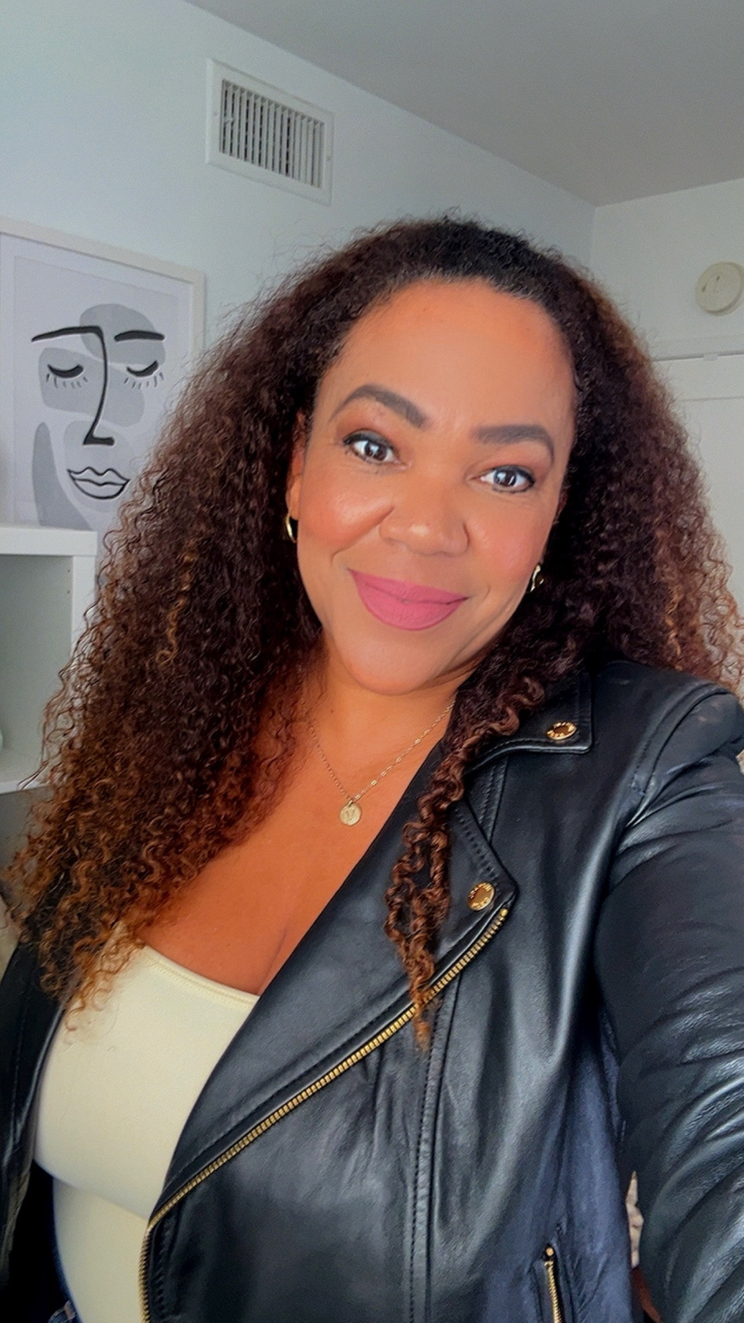 A moto leather jacket that fits curves! This one is sleek and simple. Also, it has gold hardware ✨. Totally worth it. Wearing a large 🫶🏾

#LTKMidsize #LTKOver40 #LTKootd