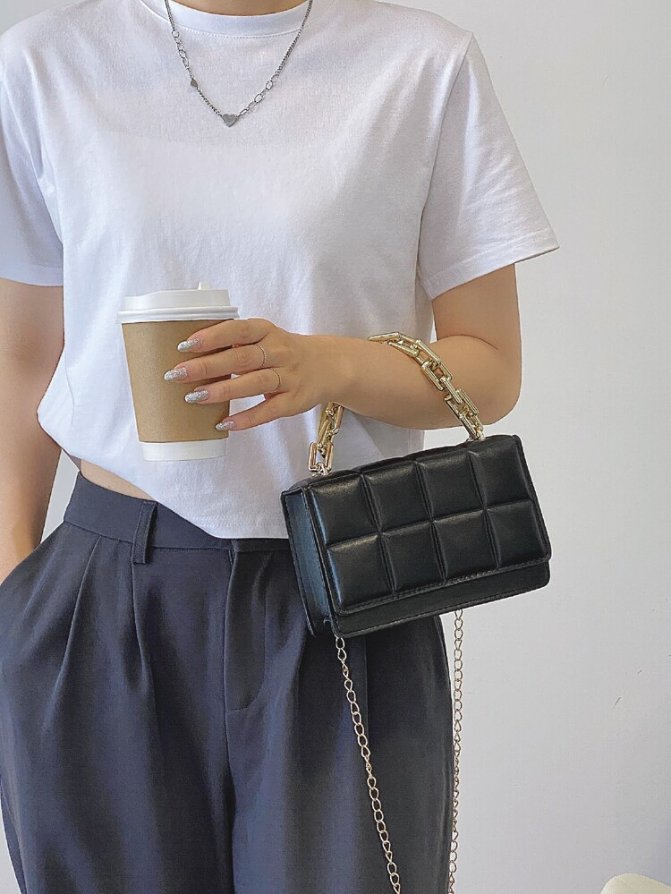 Quilted Flap Chain Satchel Bag | SHEIN