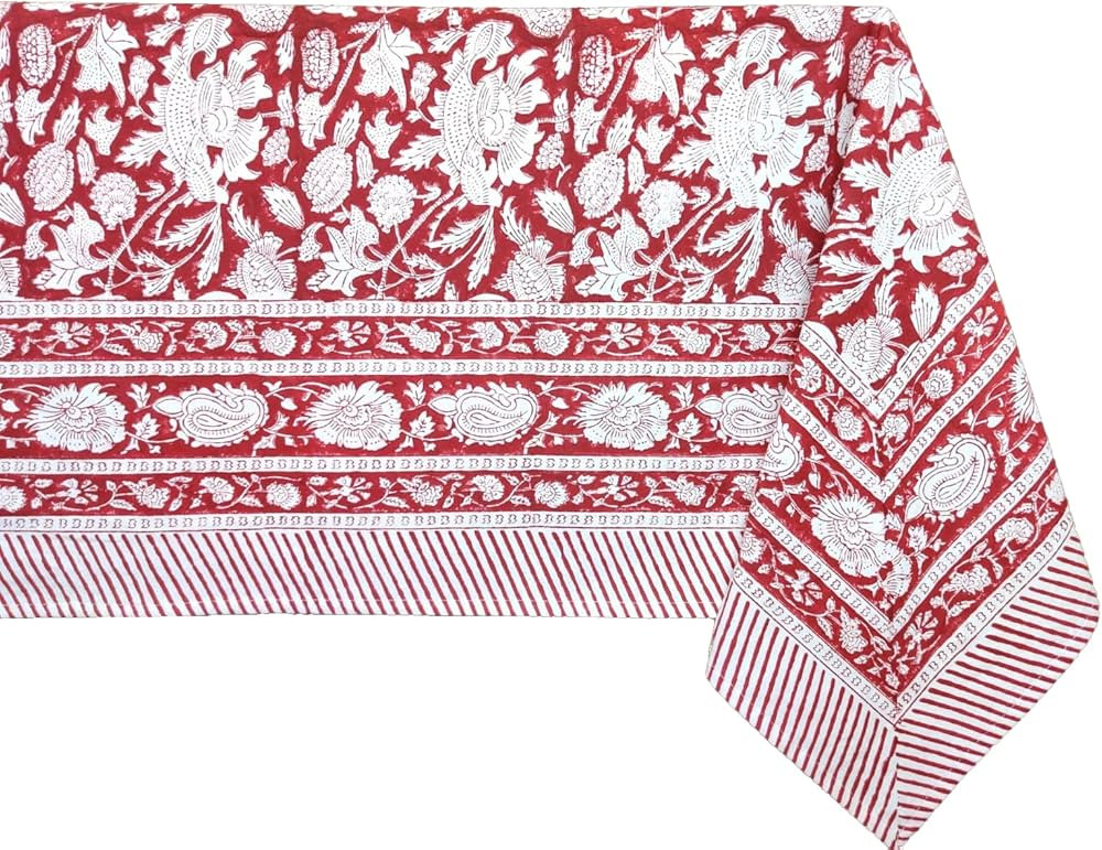 ATOSII Meraki Red 100% Cotton Tablecloth, Handblock Print Rectangle Table Cover for Kitchen Dinin... | Amazon (US)