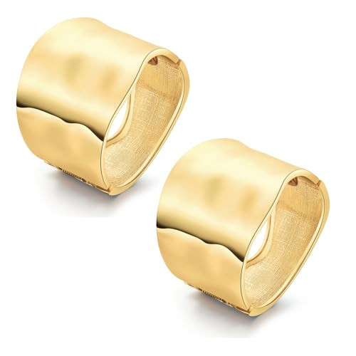 SROBENZ 2 Pcs 18K Gold Cuff Bracelets for Women Chunky Bangle Bracelets Hinge Gold Polished Frosted Bracelets Irregular Wrist Cuffs(Gold) | Amazon (US)