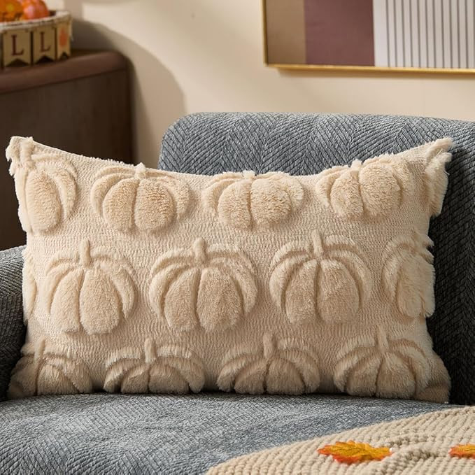 DFXSZ Fall Pillow Covers 12x20 Fall Decorations Autumn Beige Big Pumpkins Decor Soft Plush Faux F... | Amazon (US)