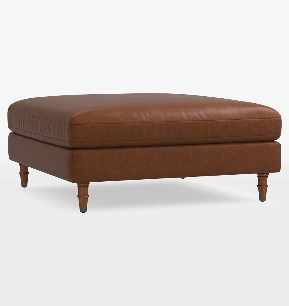 Luisa Leather Ottoman, 42" x 42" - Dulaney Leather Mahogany | Rejuvenation