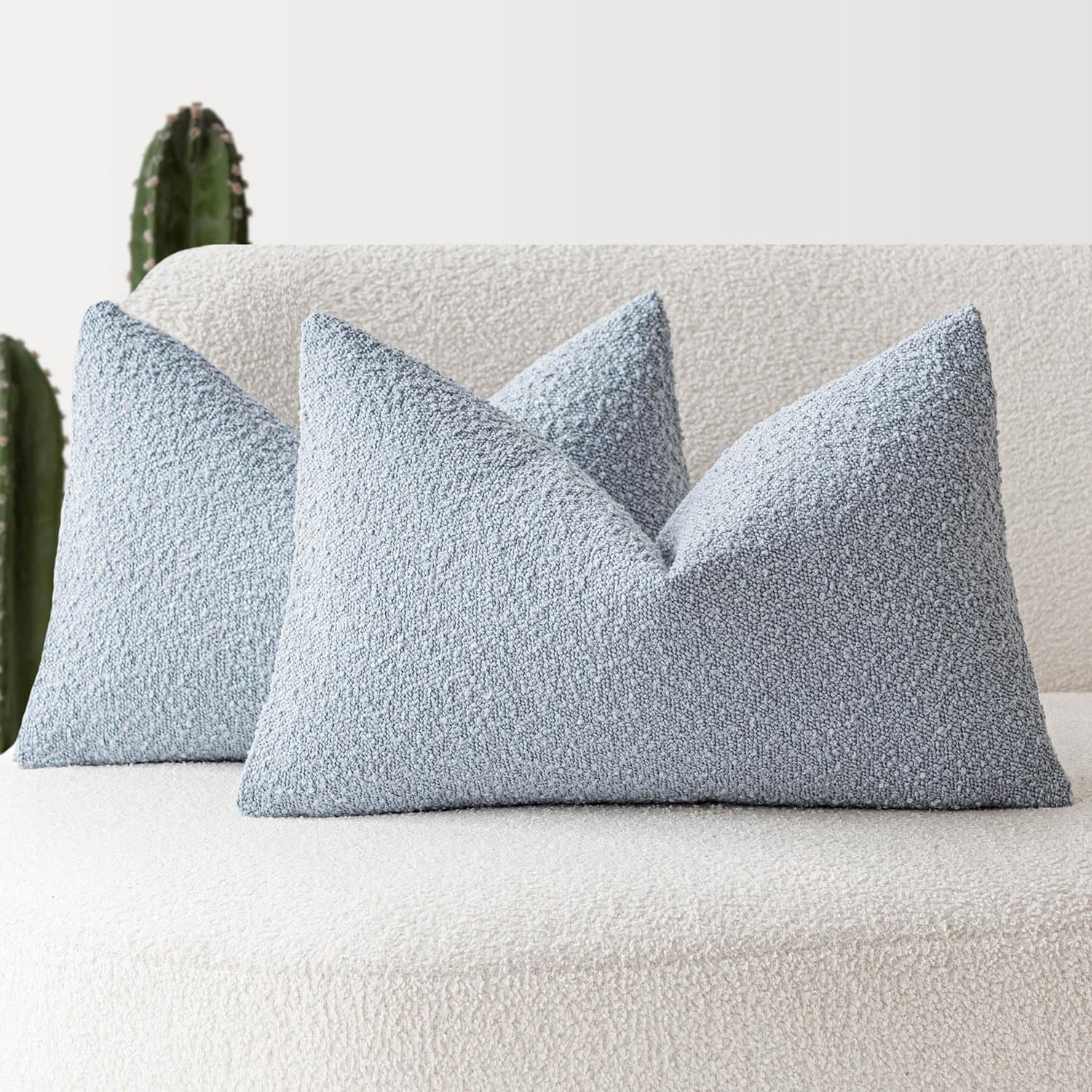 Foindtower Pack of 2 Modern Textured Boucle Lumber Throw Pillow Covers Accent Solid Decorative Pillow Cases Cozy Couch Cushion Case for Sofa Bed Living Room Home Decor, 12 x 20 Inch, Light Blue | Amazon (US)