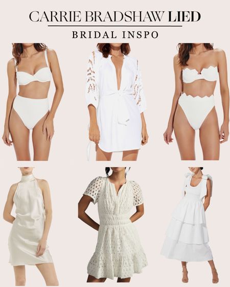White swimsuits, white coverups, white mini dresses and white midi dress ideas for the bride to be — cute options for honeymoon or pre wedding festivities #bride #wedding #whiteswimsuit 

#LTKwedding #LTKswim