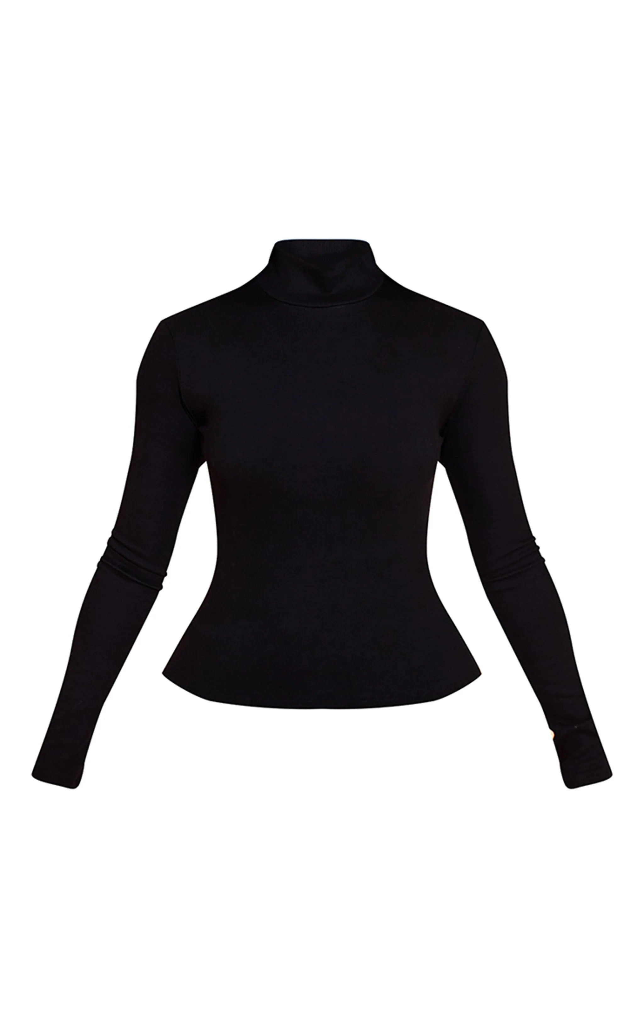 Petite Black Soft Rib High Neck Fitted Long Sleeved Top | PrettyLittleThing US