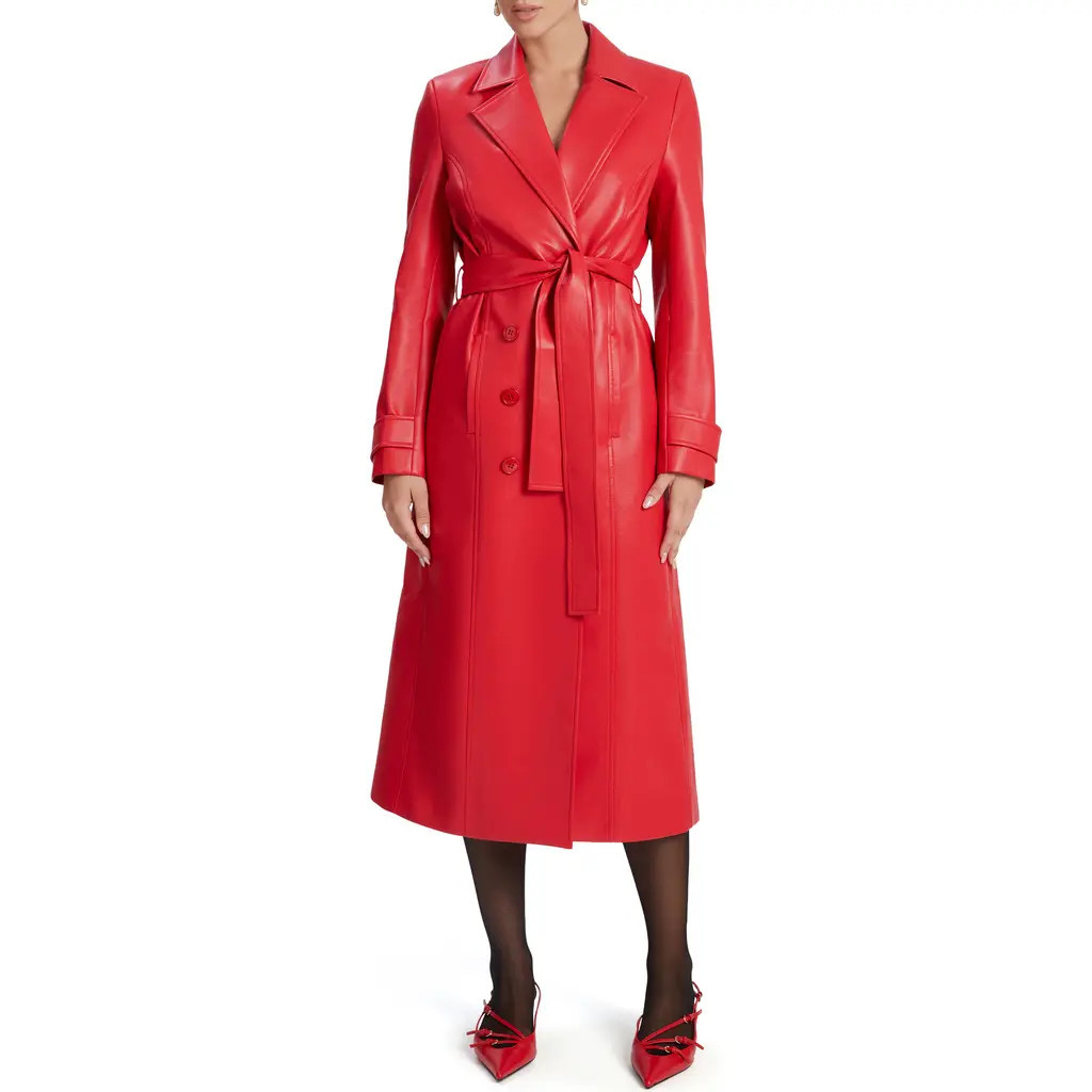 Bardot Faux Leather Trench Coat in Famous Red at Nordstrom, Size Small | Nordstrom