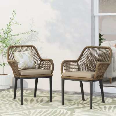 ORRD Modern Wicker Dining Chairs Set of 2, Outdoor Patio Club Chairs with Water-Resistant Cushions, Curved Design & Sturdy Frame | Target