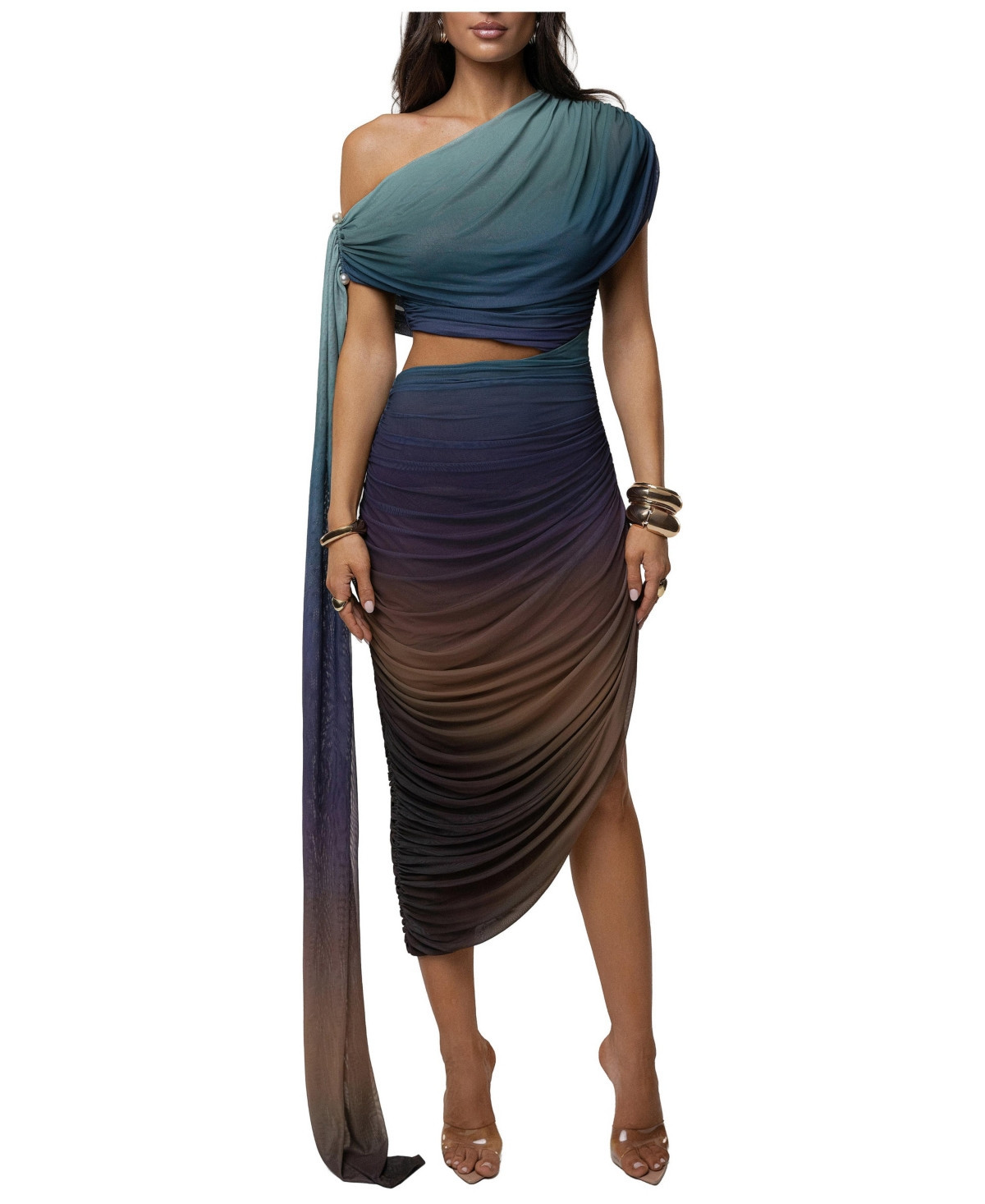 Jluxlabel Women's Aris One-Shoulder Asymmetric Cutout Midi Dress - Lunar shadow | Macy's