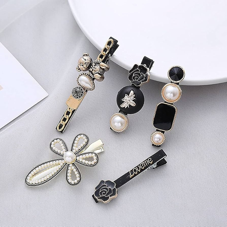 Rugelyss 5 Pcs Black Bear Rose Pearls and Rhinestone Hair Clips, Handmade Hair Barrettes, Alligat... | Amazon (US)