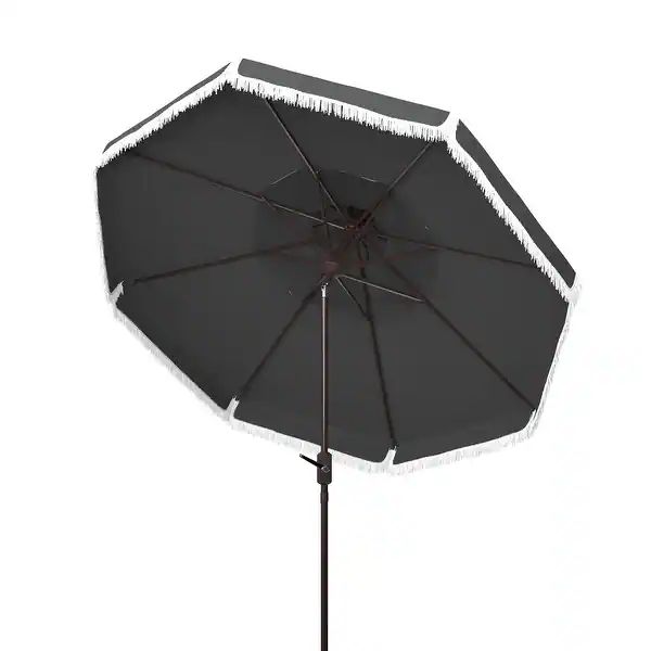 SAFAVIEH Outdoor Living Milan Fringe 9Ft Double Top Crank Umbrella. - Grey | Bed Bath & Beyond