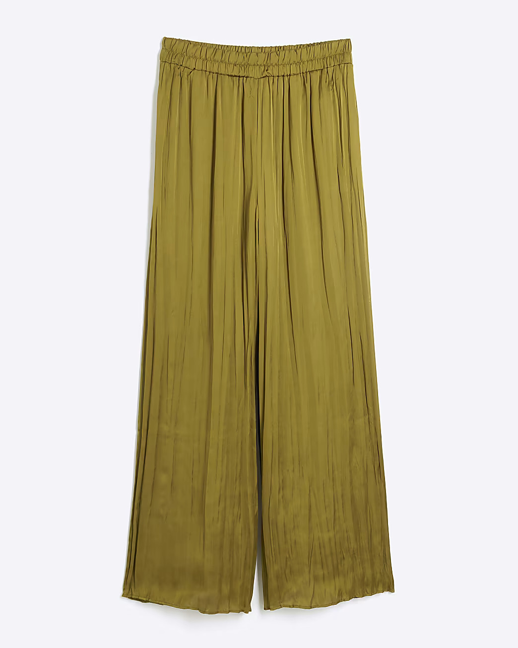 Khaki satin plisse wide leg trousers | River Island (UK & IE)