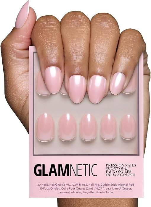 Glamnetic Press On Nails - Pinch Me | Short Oval Fake Nails, Blush Pink with a Glossy, Glazed Fin... | Amazon (US)