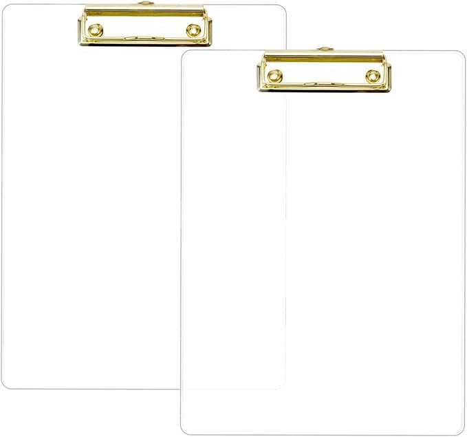2-Pack Thick Acrylic Office Clipboard for A4 Size 12.2'' x 8.6'' | 3mm thick, Elegant Gold Metal ... | Amazon (US)