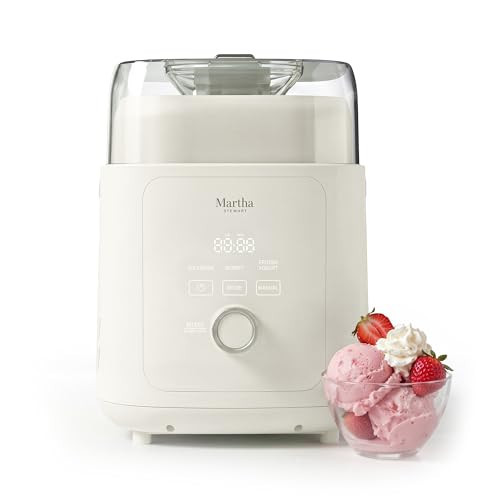 Martha Stewart 1 Quart Ice Cream Maker, Built-In Compressor, No Pre-Freezing Required, 3 Modes (Ice Cream, Sorbet, Frozen Yogurt), Automatic Mix-In Alert, Dishwasher-Safe Parts, Linen Cream | Amazon (US)