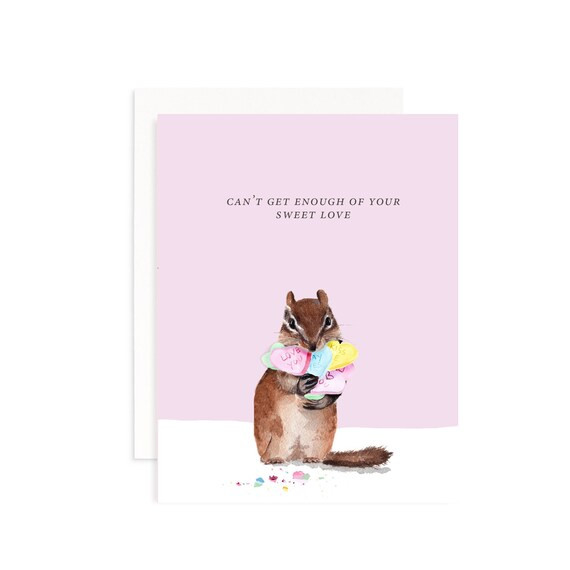 Can't Get Enough of Your Sweet Love Valentine's Day Card | Watercolor Chipmunk Card | Funny Valen... | Etsy (US)