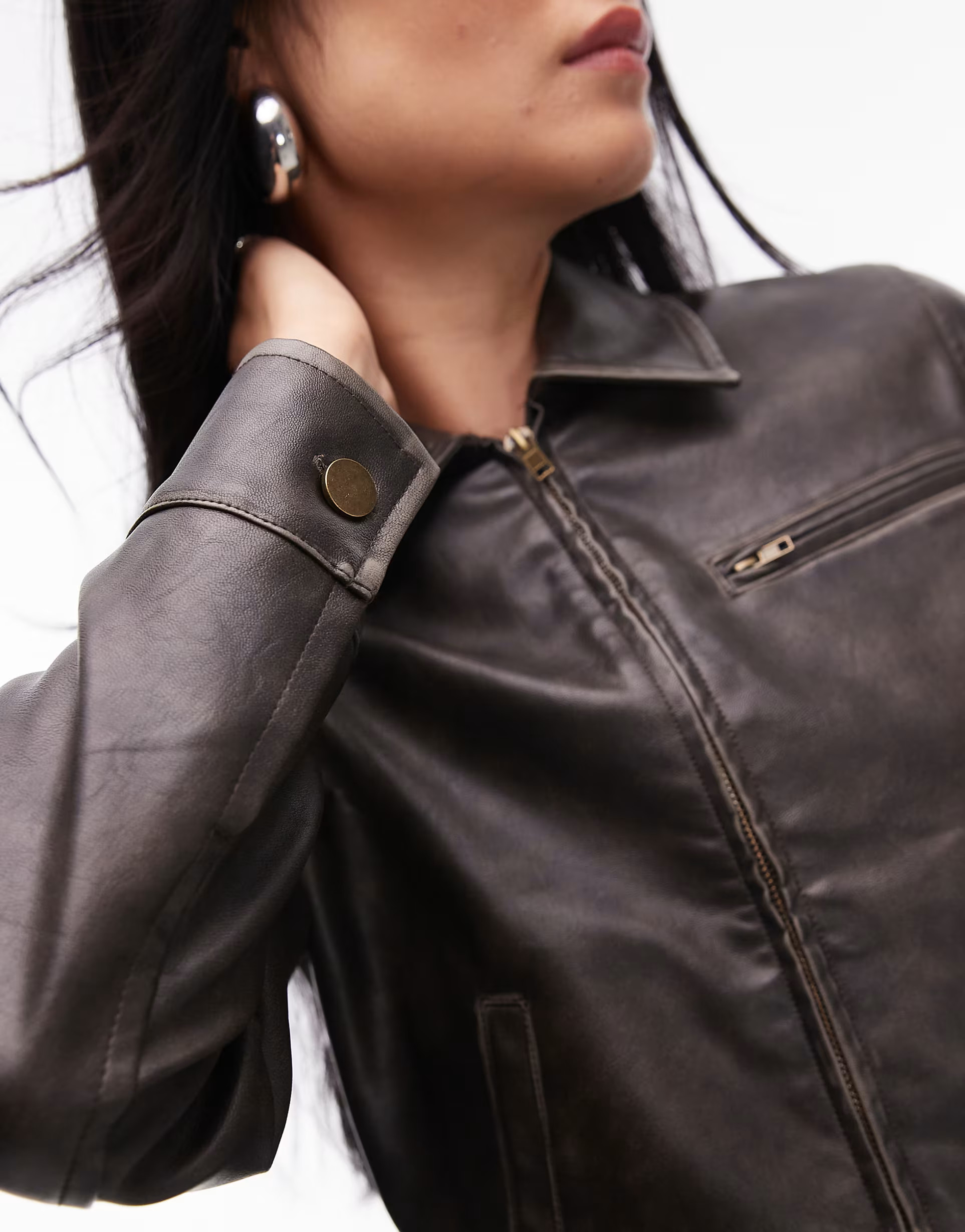 Nia dallas weather faux leather biker jacket co-ord in mink | ASOS (Global)