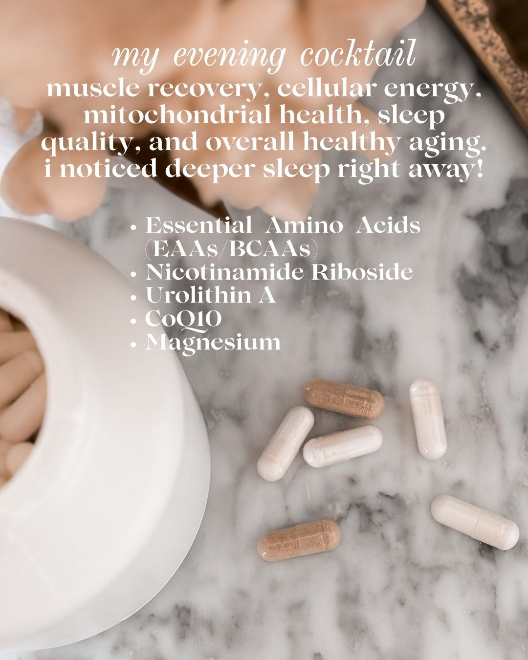 Must Have — EVENING WELLNESS SUPPLEMENT STACK! This is my evening routine for winding down and supporting recovery. I mix and match these supplements nightly to support muscle recovery, cellular energy, sleep quality, and overall healthy aging — and I noticed more restful sleep almost immediately.

• Essential Amino Acids (EAAs / BCAAs)
• Nicotinamide Riboside
• Urolithin A
• CoQ10
• Magnesium

It’s become my favorite nighttime ritual before bed.

#Amazon #TheHillaryStyle #EveningRoutine #WellnessRoutine #HealthyAging #SleepSupport #SupplementRoutine #SelfCareRitual #WellnessFinds 

 #LTKmorningroutine #LTKselfcare #LTKOver40