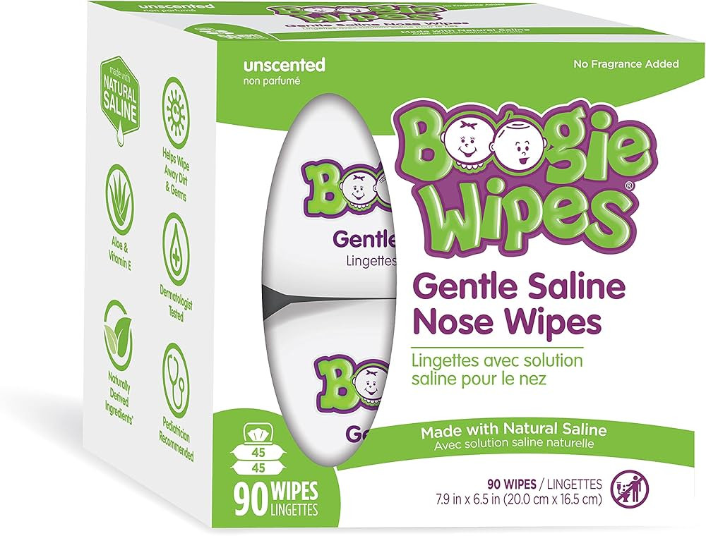 Boogie Wipes Natural Saline Nose Wipes for Kids and Babies, Unscented, 90-Count | Amazon (CA)