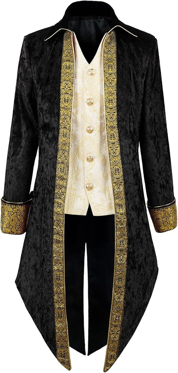 NUBYYA Men's pirate costumes Renaissance medieval jacket Vampire Gothic costume | Amazon (US)
