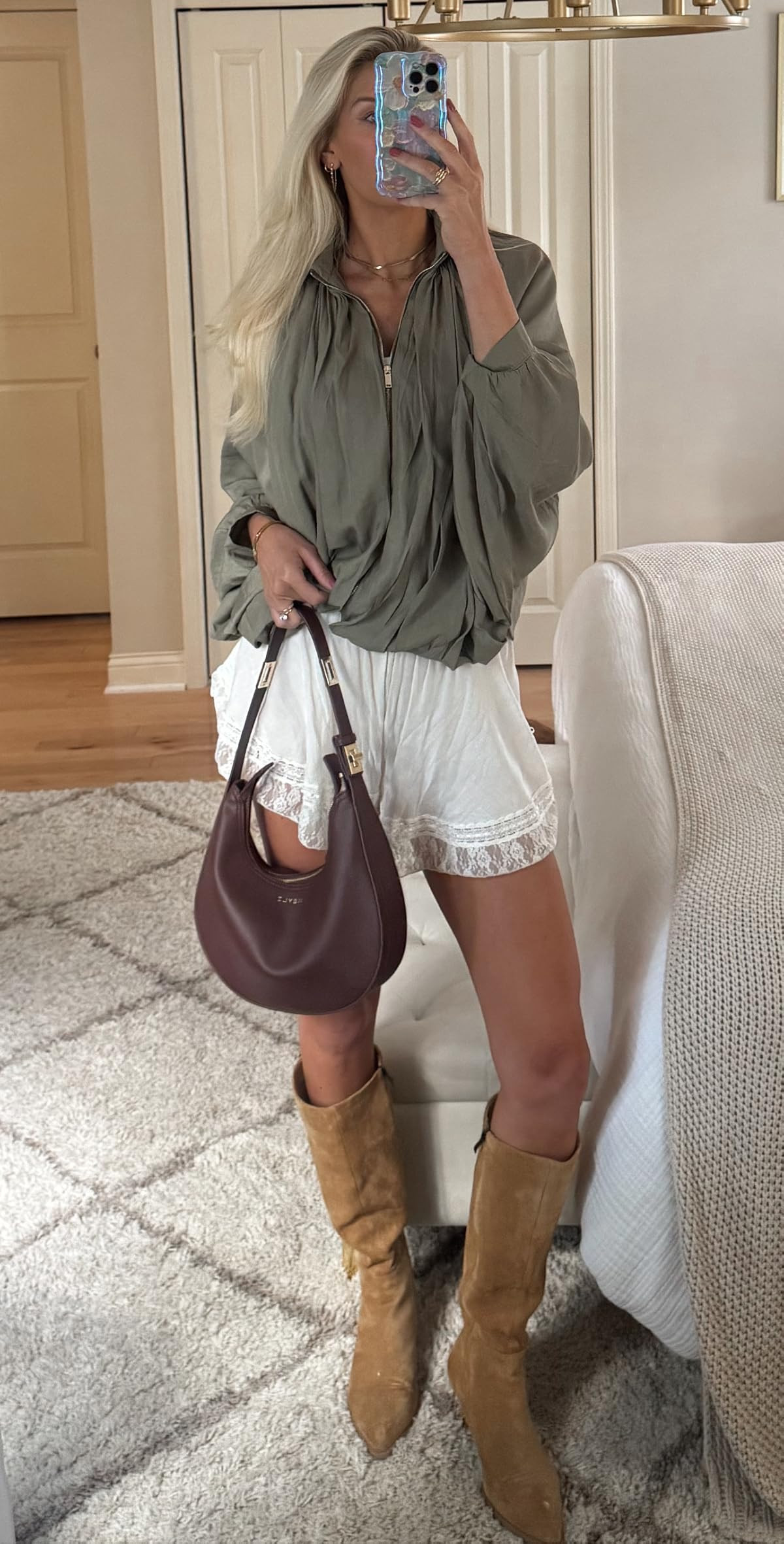 Fall transition outfit Exact jacket linked size small Similar lace shorts linked Similar boots linked Exact bag linked #amazonfashion #founditonamazon | Amazon (US)