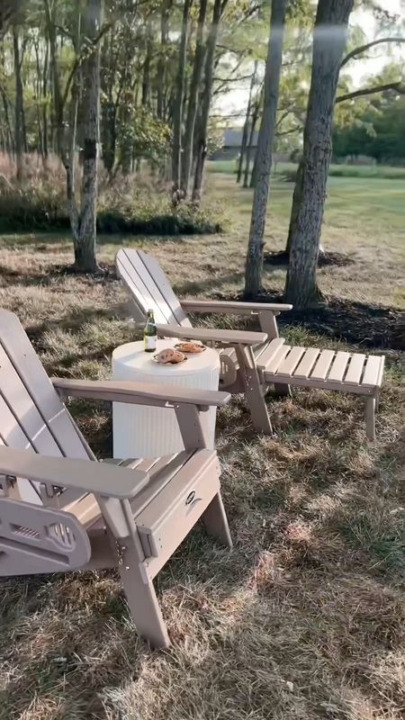 Outdoor setup with Adirondack chairs and table cooler 

#LTKSeasonal #LTKhome