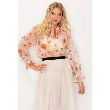 Floral Print Ruffled Organza Top | Walmart (US)