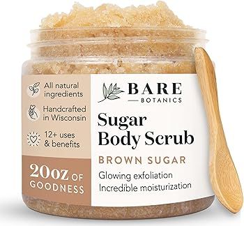 Bare Botanics Brown Sugar Body Scrub 20oz | Made in Madison, WI | All Natural Sugar Exfoliator w/... | Amazon (US)