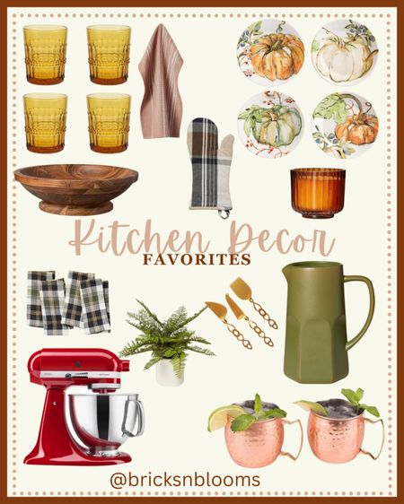 Fall Kitchen Decor Favorites 

Thanksgiving decor, table decor, tablescapes, copper mugs, pumpkin plates, Amber glass, kitchen aid, plaid, napkins, cheeseboard 

#LTKSeasonal #LTKHoliday #LTKhome