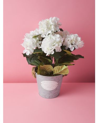 21in Artificial Hydrangeas In Metal Pot | HomeGoods