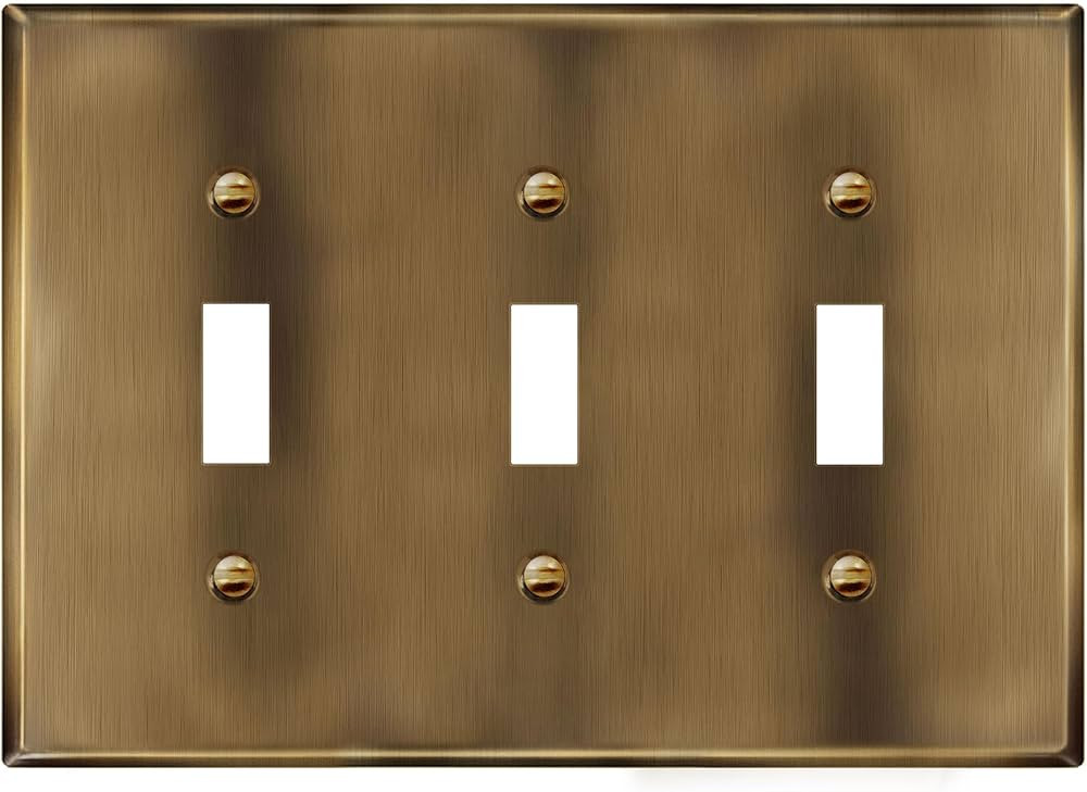 ENERLITES Triple Toggle Light Switch Metal Cover Plate, Stainless Steel Wall Plate, Corrosion Res... | Amazon (US)