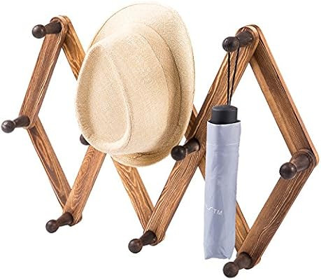 MyGift 10 Hook Burnt Wood Wall Mounted Expandable Accordion Peg Coat Rack Hanger | Amazon (US)