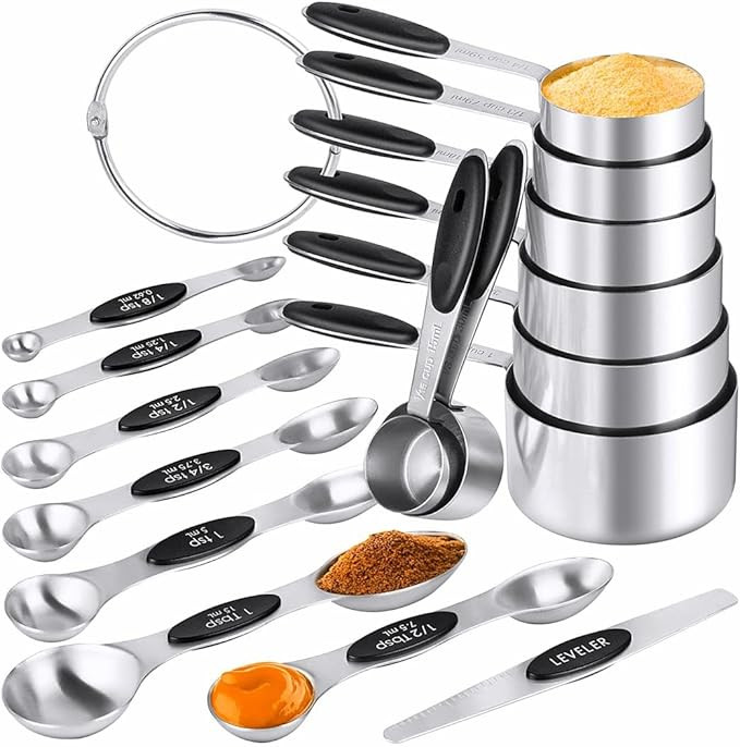 Measuring Cups & Spoons Set of 16, BOBIPRO Stainless Steel 8 Nesting Measure Cups Set & 7 double-... | Amazon (US)