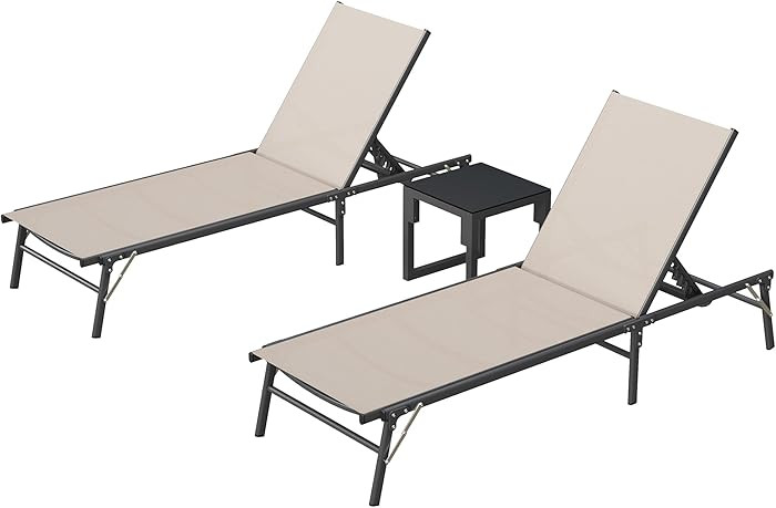 UDPATIO Foldable Patio Lounge Chair Sets with Side Table, No Assembly Outdoor Chaise Lounge with ... | Amazon (US)
