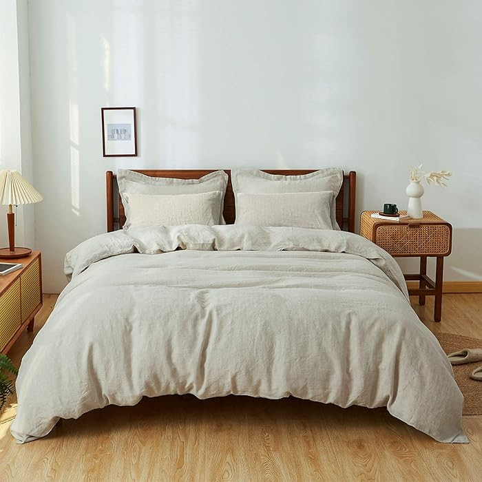 Simple&Opulence 100% Washed Linen Duvet Cover Set 5pcs(1 Duvet Cover& 2 Shams& 2 Pillowcases) Bas... | Amazon (US)