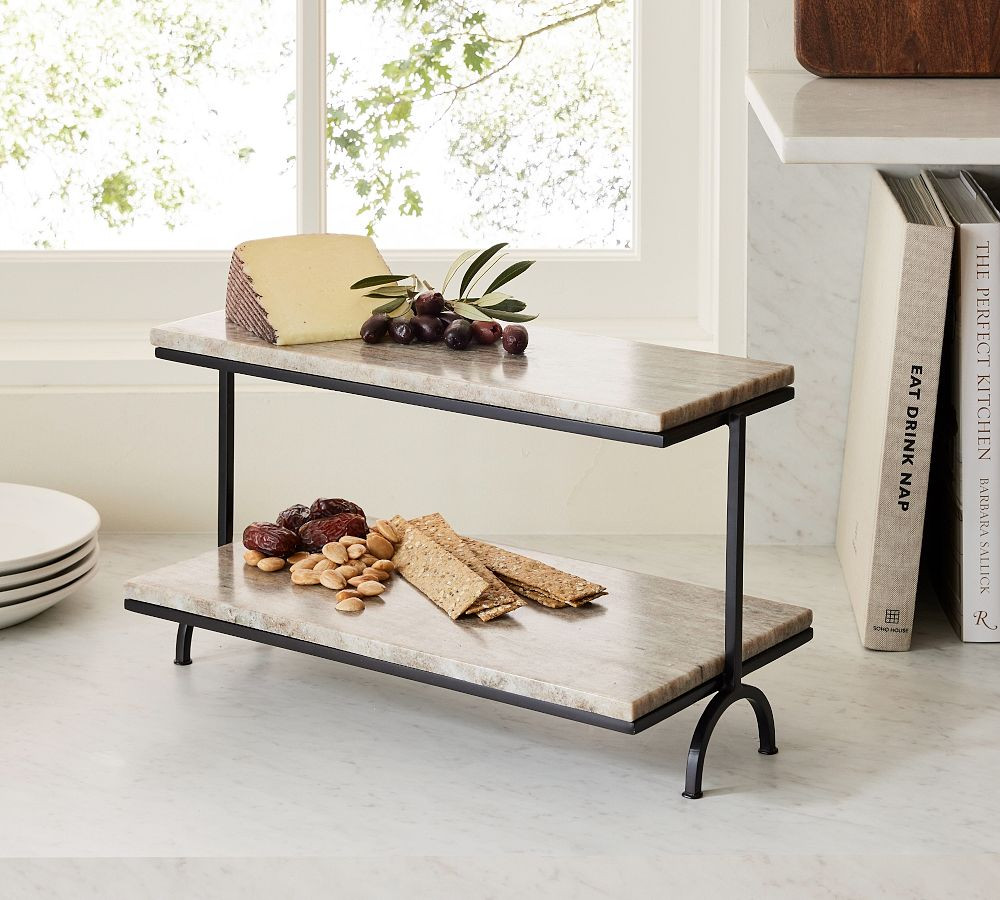 Handcrafted Beige Marble Tiered Stand | Pottery Barn (US)