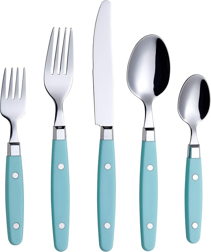 ANNOVA Silverware Set, Retro/Rivet Colorful Stainless Steel Tableware Kitchen Flatware Set Utensi... | Amazon (US)