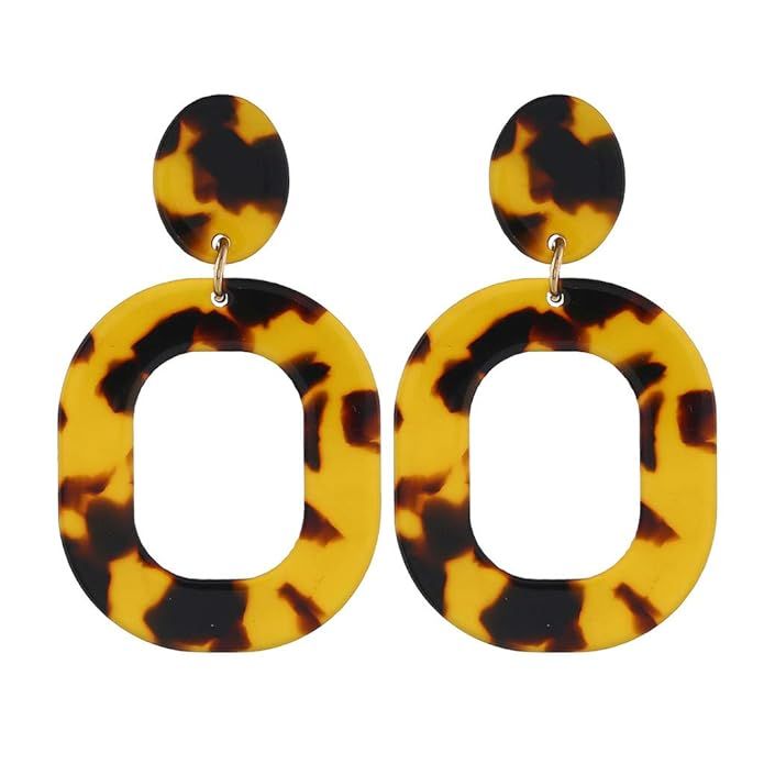 Statement Earrings Bohemian Acrylic Resin Mottled Leopard Tortoise Hoop Dangle Earrings | Amazon (US)