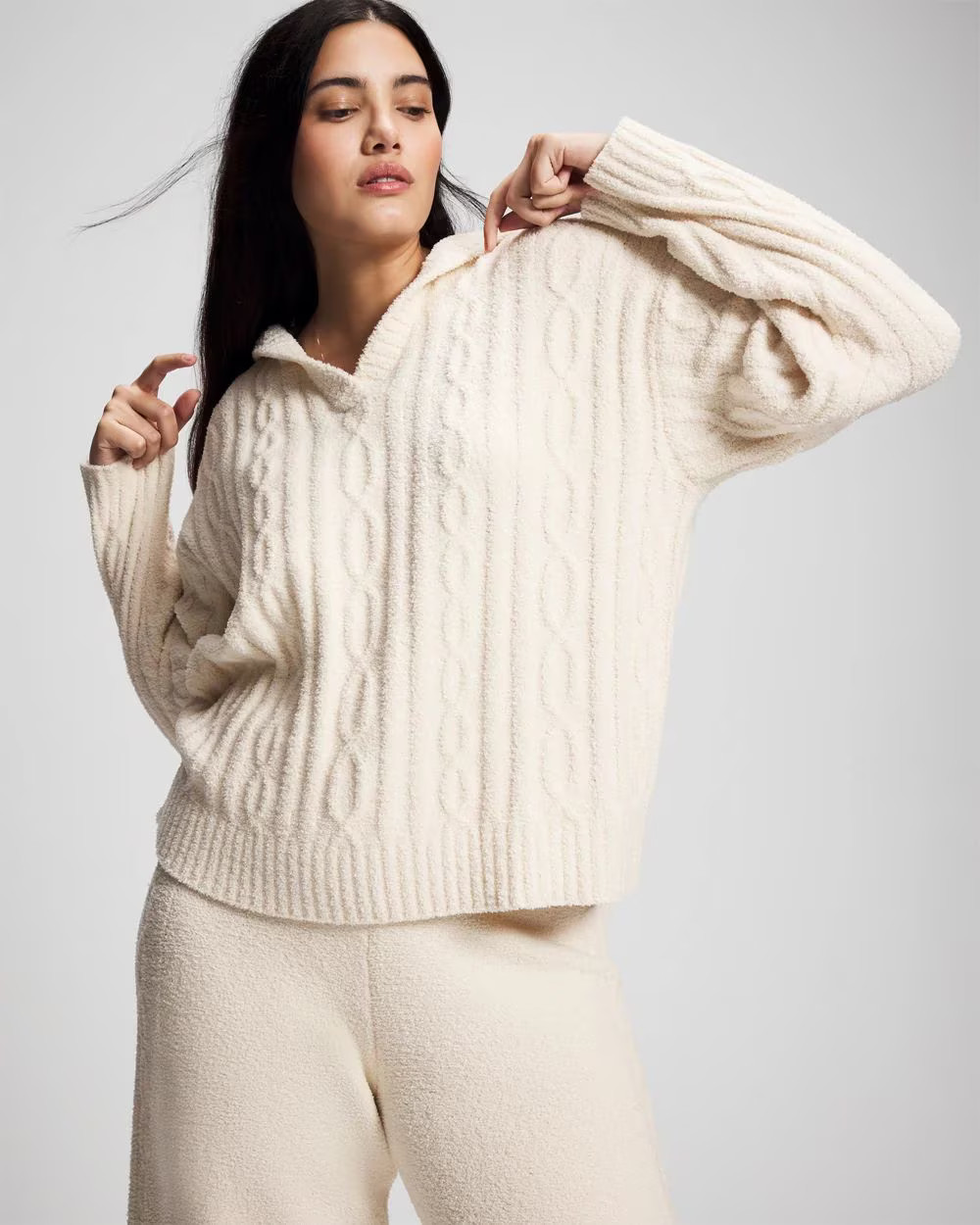 Cable Knit Plush Hoodie | Soma | SOMA