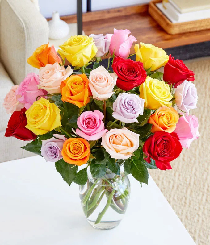 Two Dozen Rainbow Roses with Mom Oreos | From You Flowers