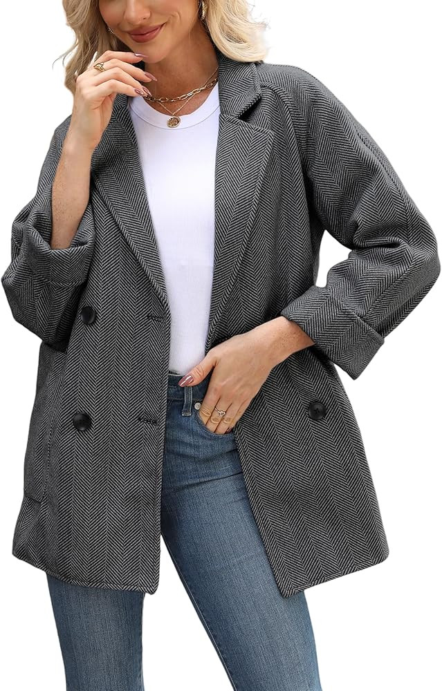 Bankeng Women's Winter Wool Blend Coat Notch Lapel Double Breasted Peacoat Loose Warm Coat Mid-Lo... | Amazon (US)