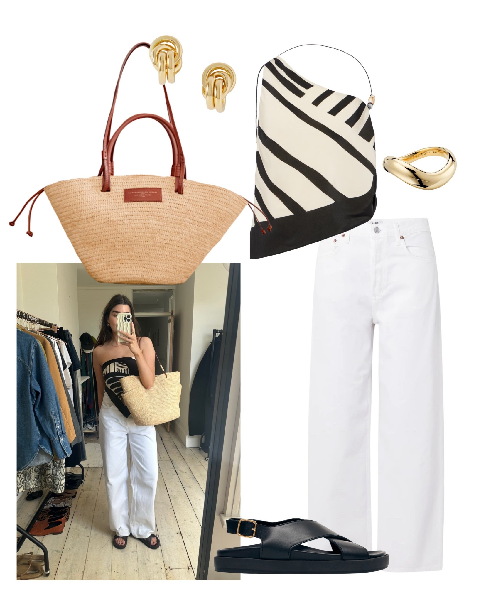 Wide-leg white jeans paired with a silk scarf top to elevate the look for night outs, finished with a basket tote for a relaxed touch. 

You can find more style content over on my Substack ’The Wardrobe Edit’

#LTKsummer #LTKstyletip