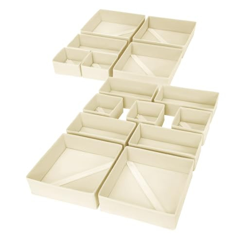 DIMJ Drawer Organiser Clothes 15 Pack - Foldable Baby Organsers and Storage & Dresser Organiser for Bedroom, Closet - Nursery Organisation Dresser Dividers for Underwear, Sock, Bra, Belt, Tie, Beige | Amazon (UK)
