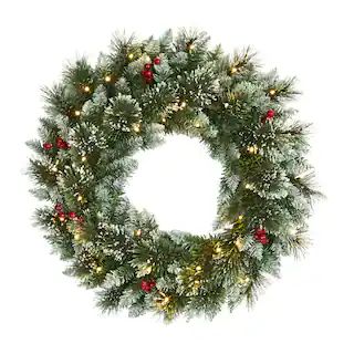 24" LED Frosted Swiss Pine & Berry Artificial Wreath | Michaels | Michaels Stores