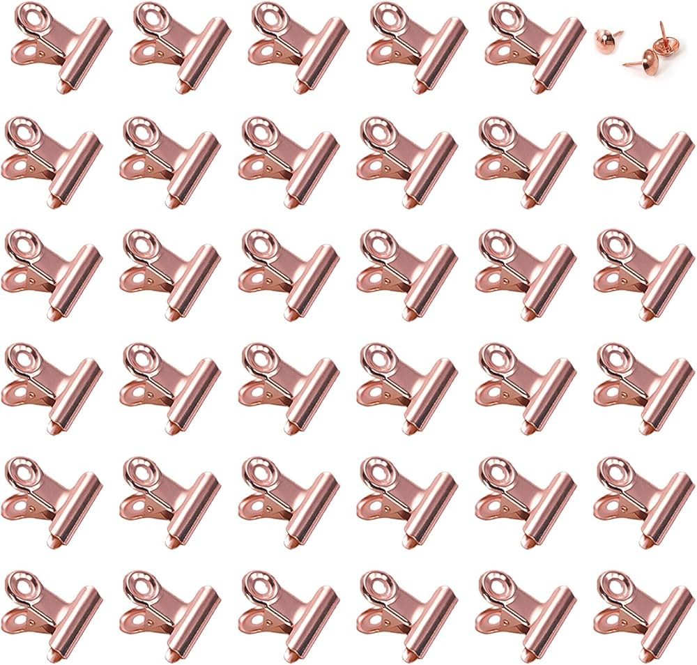 YUCHIYA 35 Pack Metal Clips with 35 Push-pins for Corkboard,Bulldog Clips for Hanging Pictures,Sm... | Amazon (US)