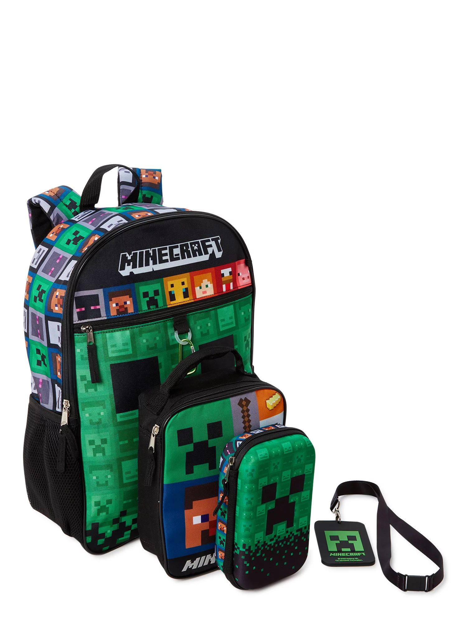Minecraft Kids’ Backpack with Lunch Bag 4-Piece Set Green Black | Walmart (US)