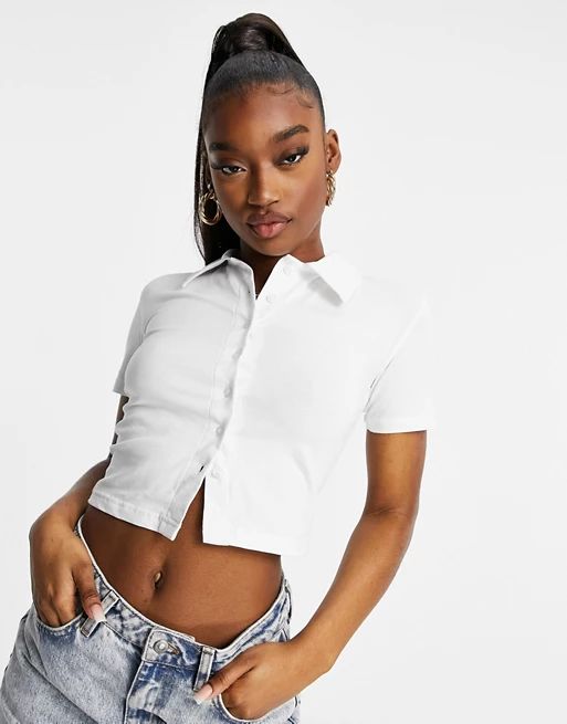 I Saw It First short sleeve polo top in white | ASOS (Global)