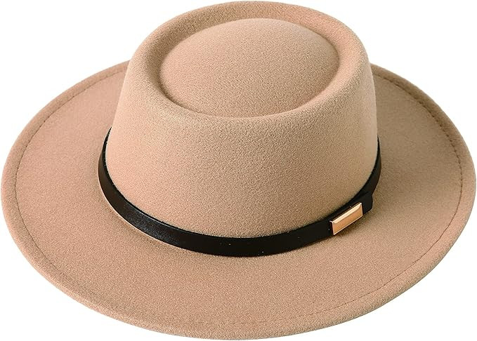 Lanzom Women Vintage Wide Brim Warm Wool Fedora Hat Belt Panama Hat Felt Jazz Hat Fit Size 6 8/7-... | Amazon (US)
