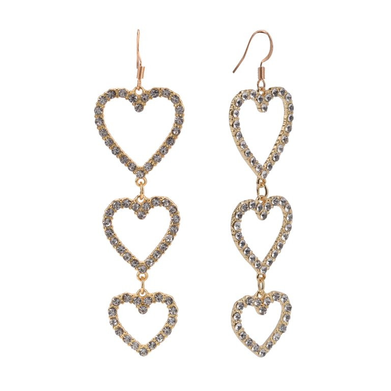 Time and Tru Women's Gold-Tone Crystal Heart Drop Earrings | Walmart (US)